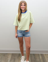 Load image into Gallery viewer, You Look Good Terry SS Top in Baby Blue/Butter