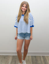 Load image into Gallery viewer, We Have History Oversized Stripe Knit Top in White/Blue