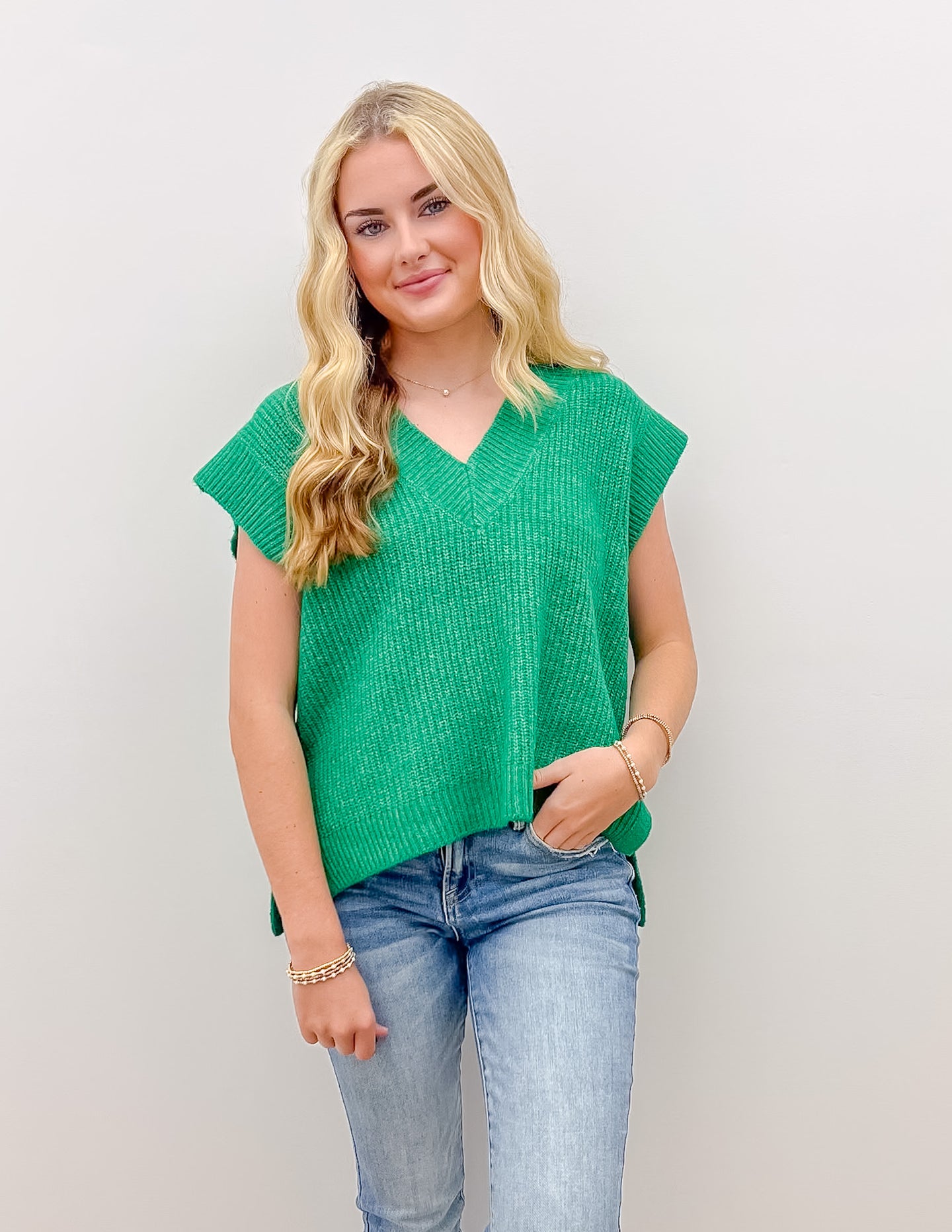 I Need To Know Sweater Vest with Side Slit in Kelly Green