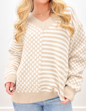 Load image into Gallery viewer, See The Sky Frenchy Checker Pattern Drop Shoulder in Ivory/Taupe