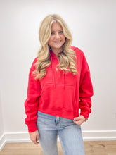 Load image into Gallery viewer, Loving How I Am Living Basic Fleece Half Zip Hoodie in Red