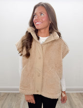 Load image into Gallery viewer, Forget The World Sherpa Vest with Snap Closure in Beige
