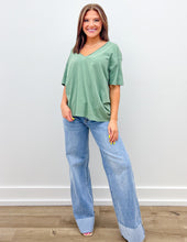 Load image into Gallery viewer, Never Looking Back V-Neck SS Knit Top in Olive