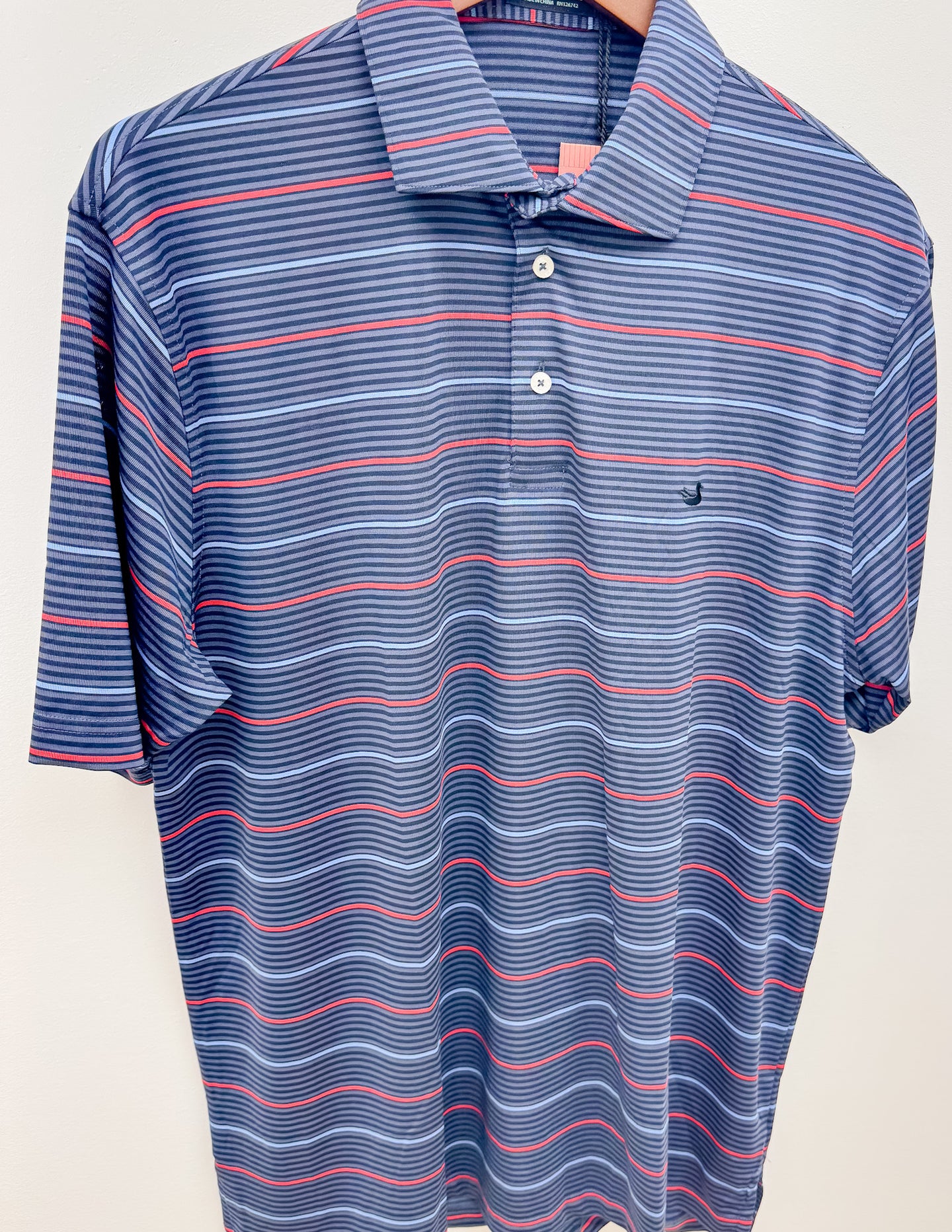 Southern Marsh Gridiron Stripe Performance Polo in Navy & Red