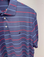 Load image into Gallery viewer, Southern Marsh Gridiron Stripe Performance Polo in Navy &amp; Red