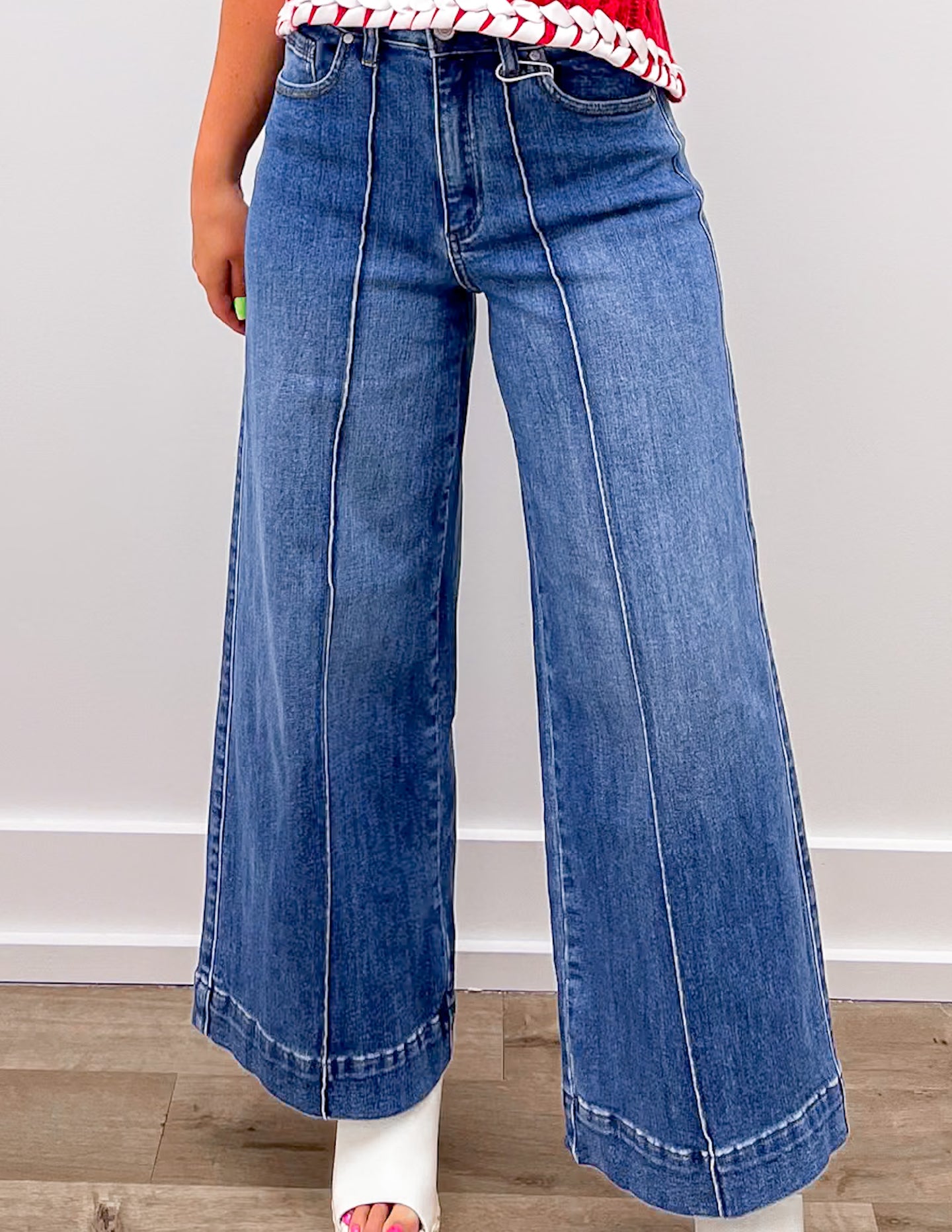 Turn It Up High Rise Pin Tuck Detail Wide Leg Jeans