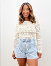 Load image into Gallery viewer, Believe In Me Ruffle Detail Flower Lace Top in Cream