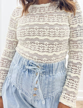 Load image into Gallery viewer, Believe In Me Ruffle Detail Flower Lace Top in Cream