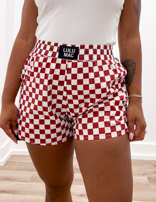 Lulu Mac BXCK Boxer Shorts in Maroon/White