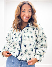 Load image into Gallery viewer, Remember Me Floral Print Fleece Jacket in Ivory/Navy