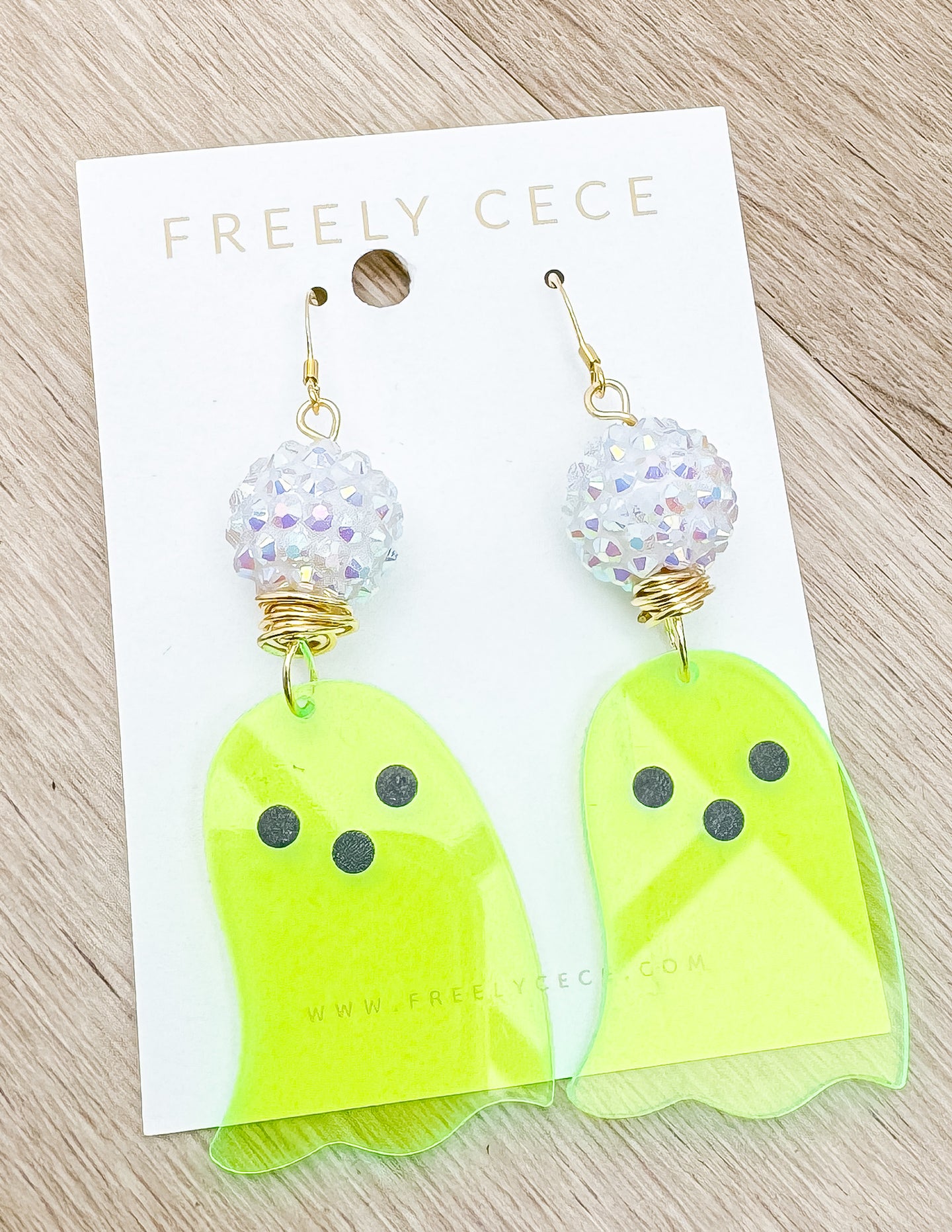 Halloween Time Dangling Earrings with Neon Green Ghost