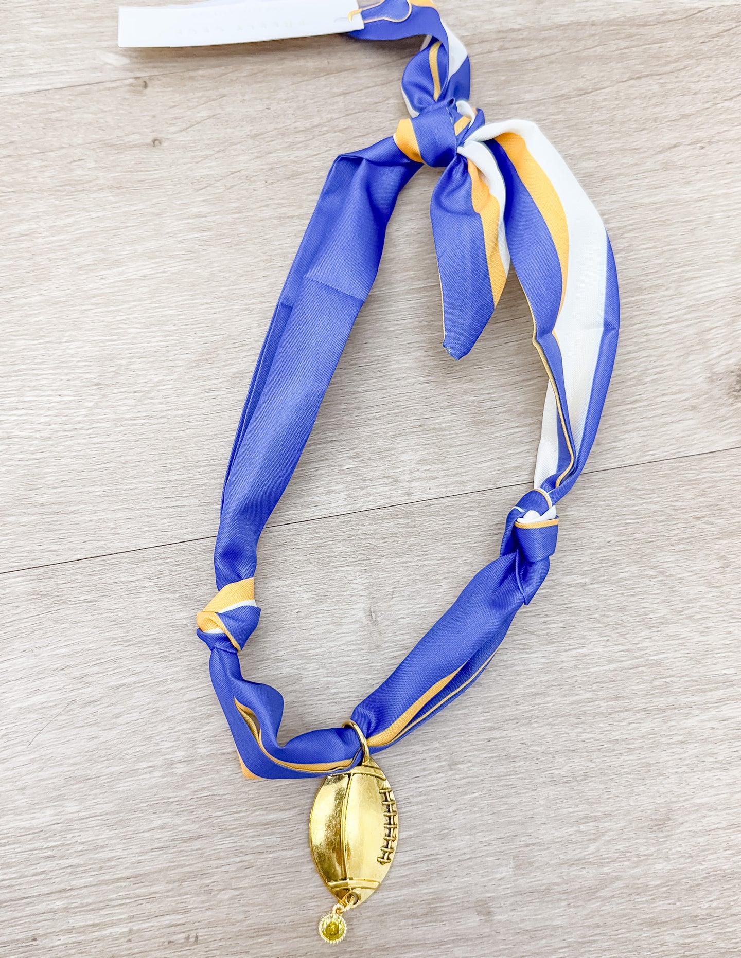 We Did It Trendy Scarf Necklace in Blue And Gold- Football