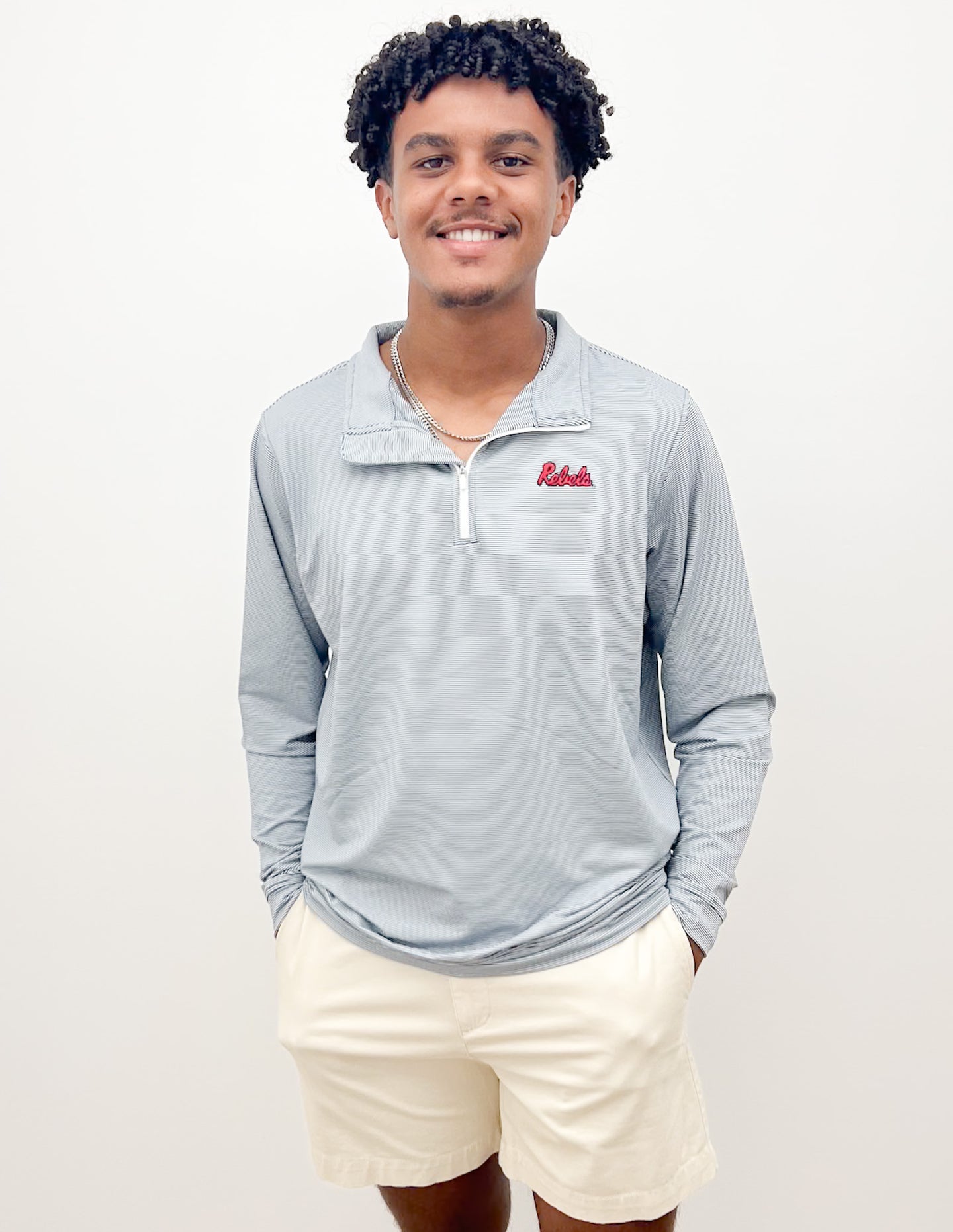 Ole Miss Script Rebels Stripe 1/4 Zip Pullover