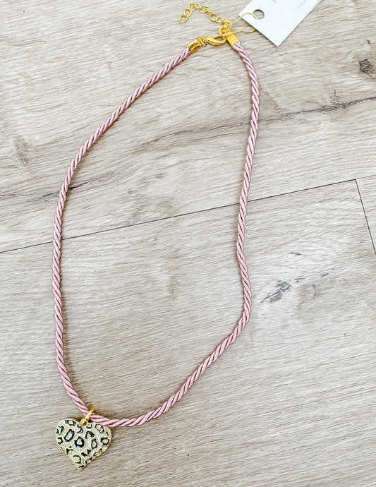 Everyday Trendy Small Pink Cord Necklace with Heart