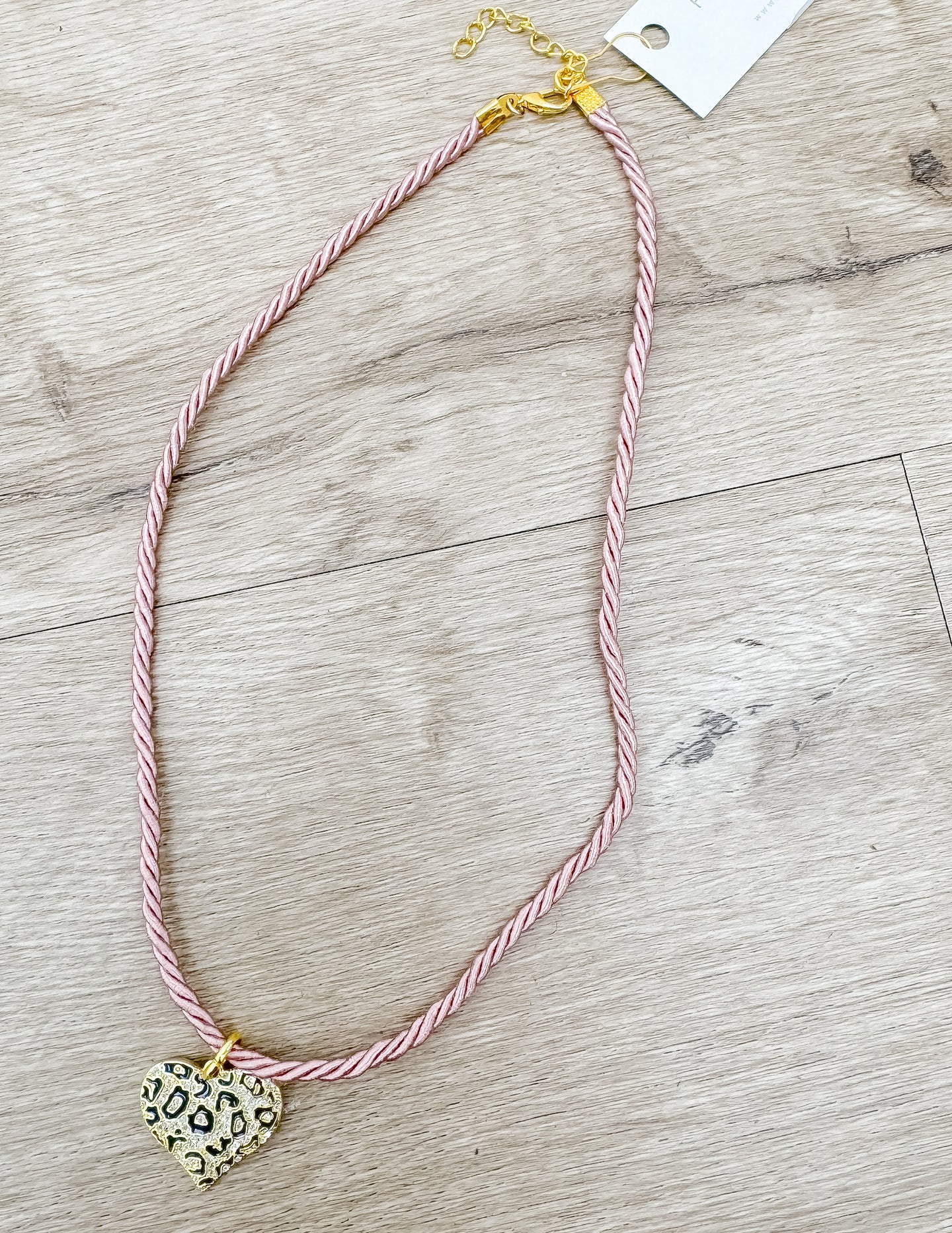 Everyday Trendy Small Pink Cord Necklace with Heart