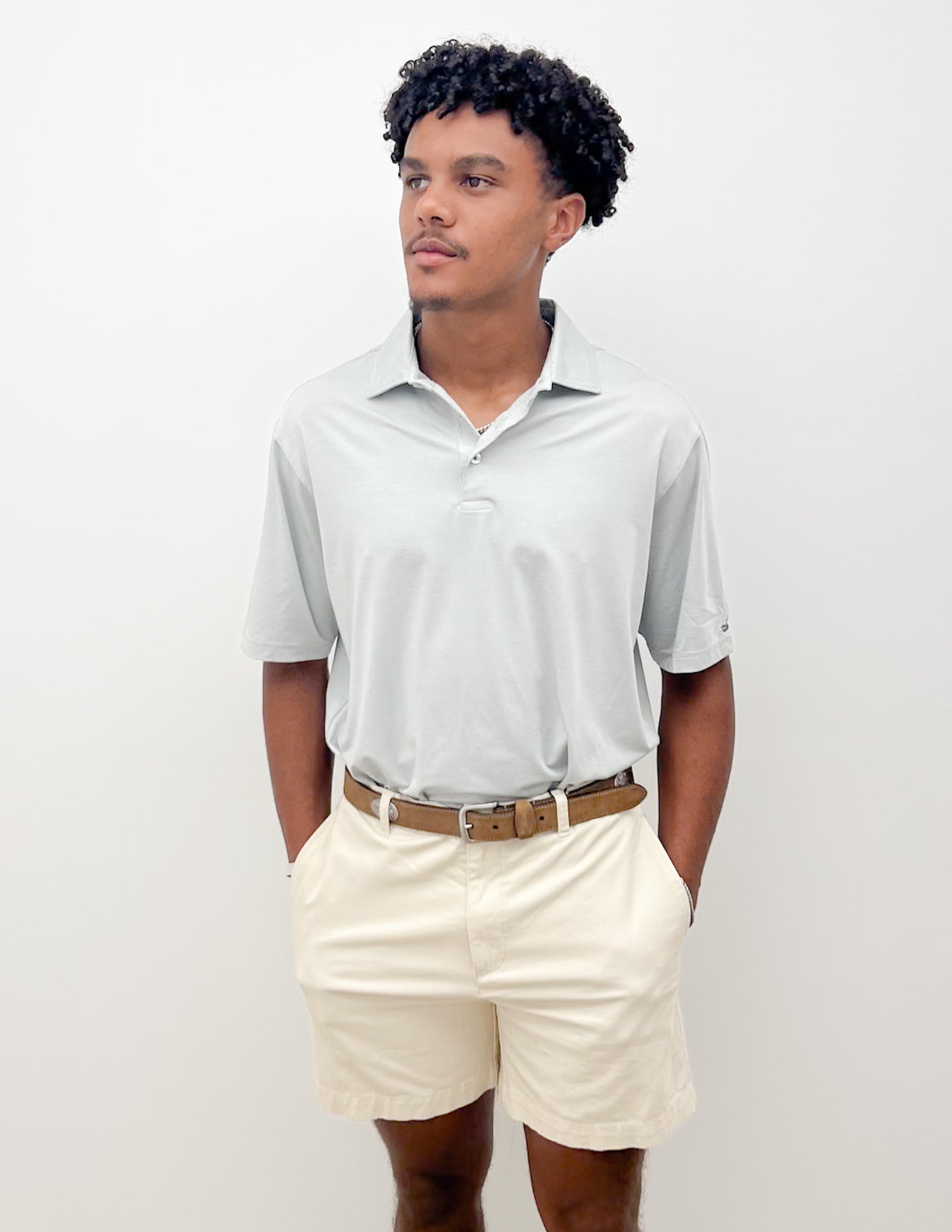 Southern Marsh Marin Headlands Performance Polo in White & Gray
