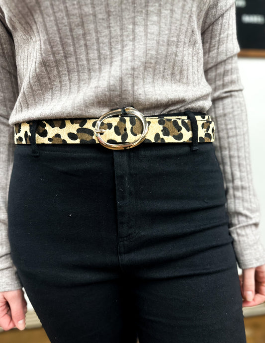 Classic Oval Buckle Leather Belt Leopard