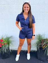 Load image into Gallery viewer, Earned It Denim Romper Navy