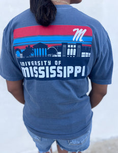 Ole Miss Rebels Striped Skyline SS Tee