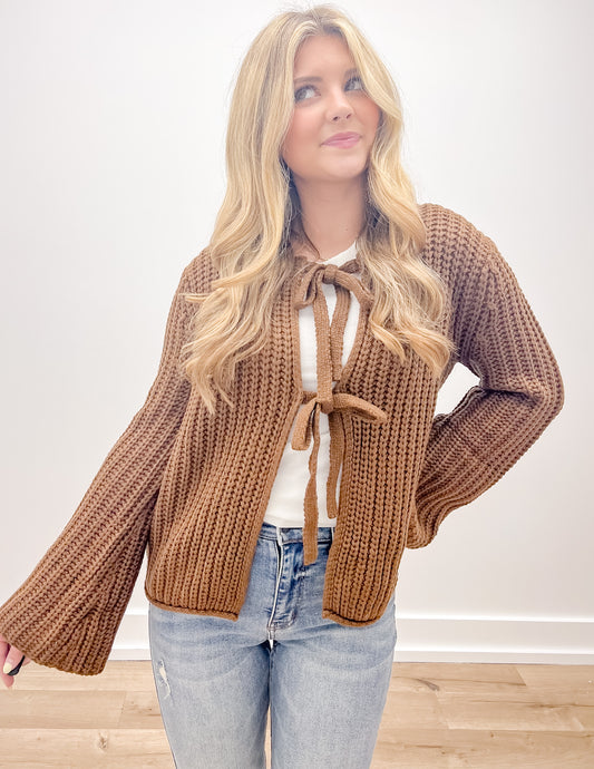 It's Time To Go Front Tie Knit Sweater Top