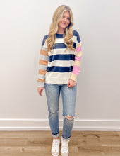 Load image into Gallery viewer, Looking At Me Color Block Stripe Mix Sweater Navy/Multi