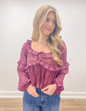 Load image into Gallery viewer, Running For You Scoop Neck Ruffle Blouse in Dark Rose