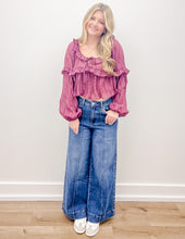 Load image into Gallery viewer, Running For You Scoop Neck Ruffle Blouse in Dark Rose