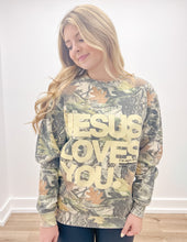 Load image into Gallery viewer, Jesus Loves You Heavyweight Camo Crew