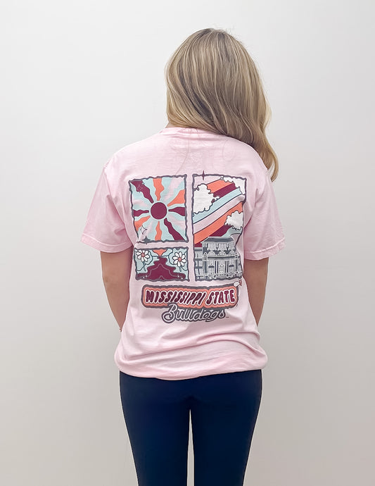 Mississippi State Groovy Campus SS Tee in Blossom