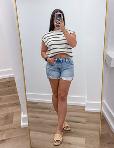 Let The Good In Striped Sweater Top