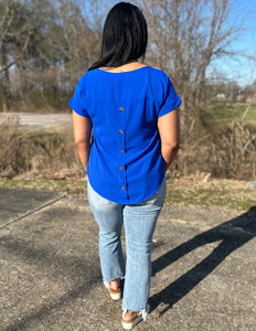 Got Me Good Back Buttoned Blouse Royal Blue