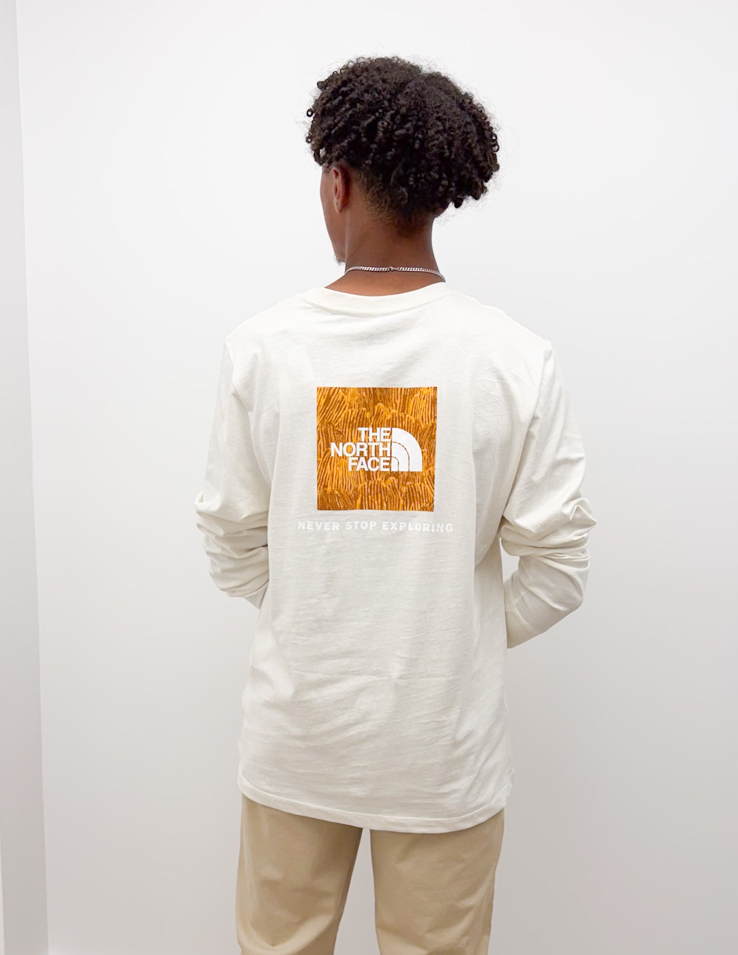 The North Face Men’s Evo Regenerative Ink Box NSE LS Tee in White Dune