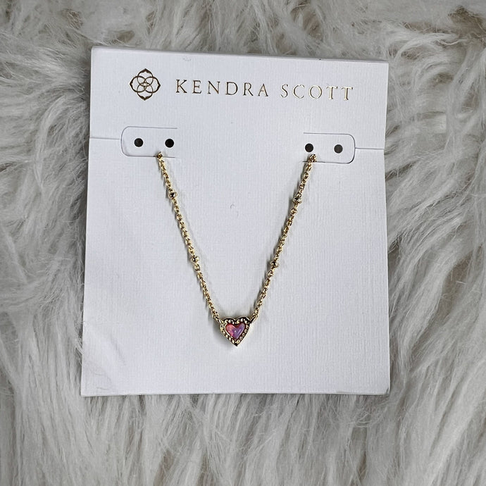 Kendra Scott Mini Ari Heart Necklace in Gold Bubblegum Pink Opal