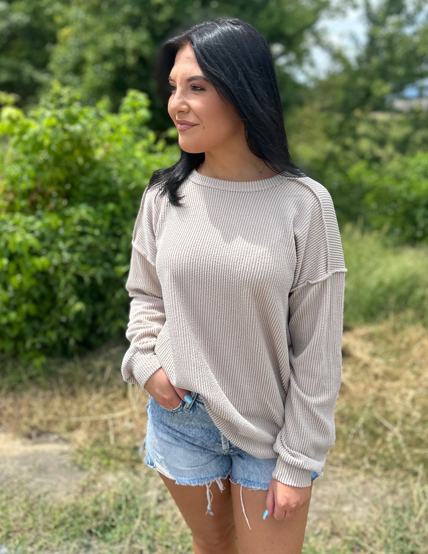 Sweet Soul Puff Sleeve Ribbed Top Oatmeal