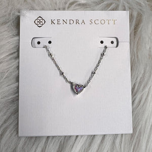 Kendra Scott Mini Ari Heart Necklace in Silver Bubblegum Pink Opal