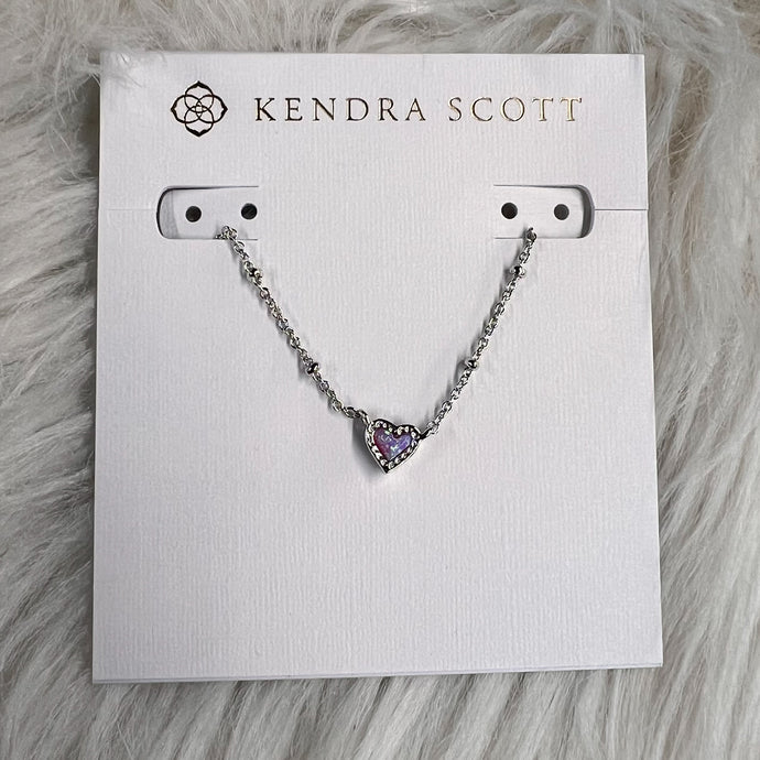 Kendra Scott Mini Ari Heart Necklace in Silver Bubblegum Pink Opal