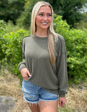 Load image into Gallery viewer, Sweet Soul Puff Sleeve Ribbed Top Olive Vintage