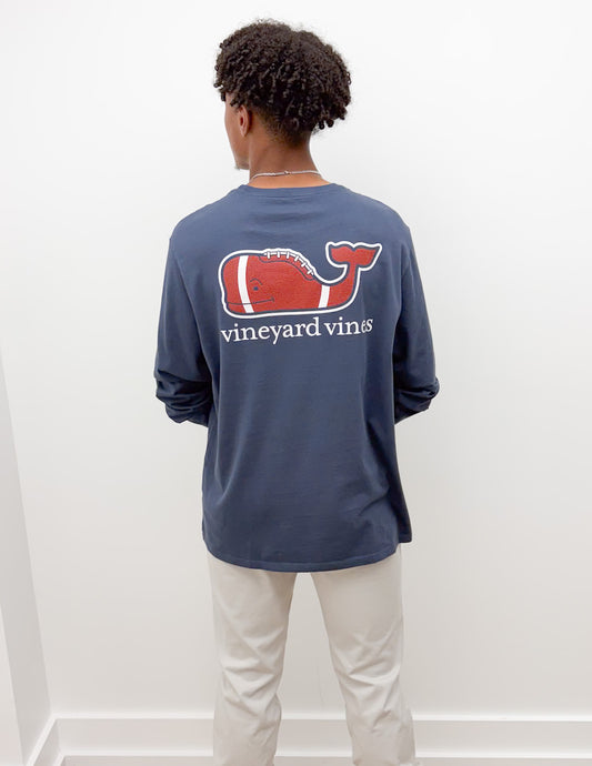 Vineyard Vines Football Whale Long Sleeve Tee