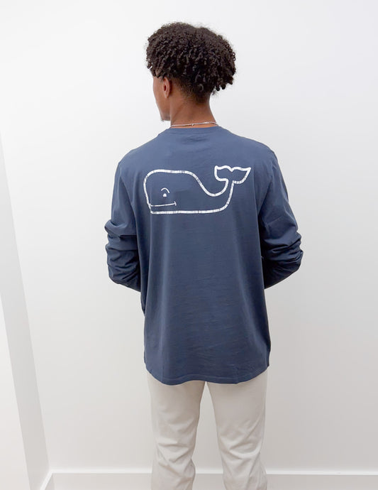 Vineyard Vines Vintage Whale Long Sleeve Tee in Blue Blazer