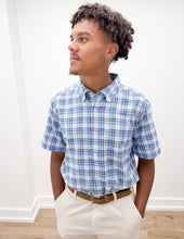 Load image into Gallery viewer, Vineyard Vines Coskata Plaid Island Slub SS Shirt in Coastline