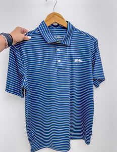 Old Row Striped Polo in Navy/Yellow/Green