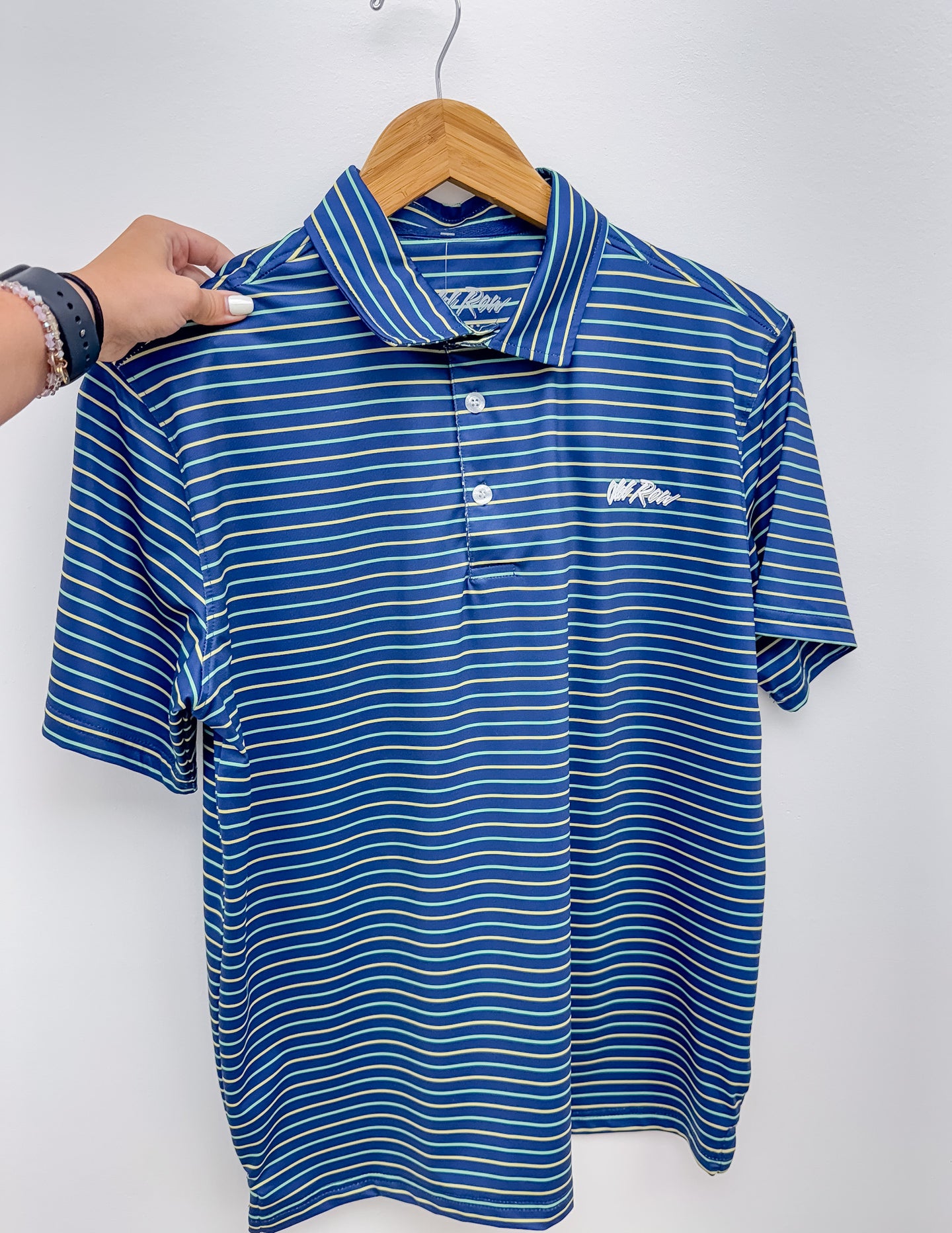 Old Row Striped Polo in Navy/Yellow/Green