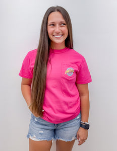 Old Row Circle Logo SS Pocket Tee in Heliconia