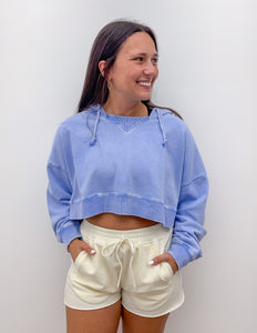 All Day Long Mineral Wash Pullover Hoodie in Lavender Blue