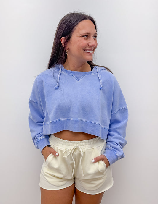 All Day Long Mineral Wash Pullover Hoodie in Lavender Blue