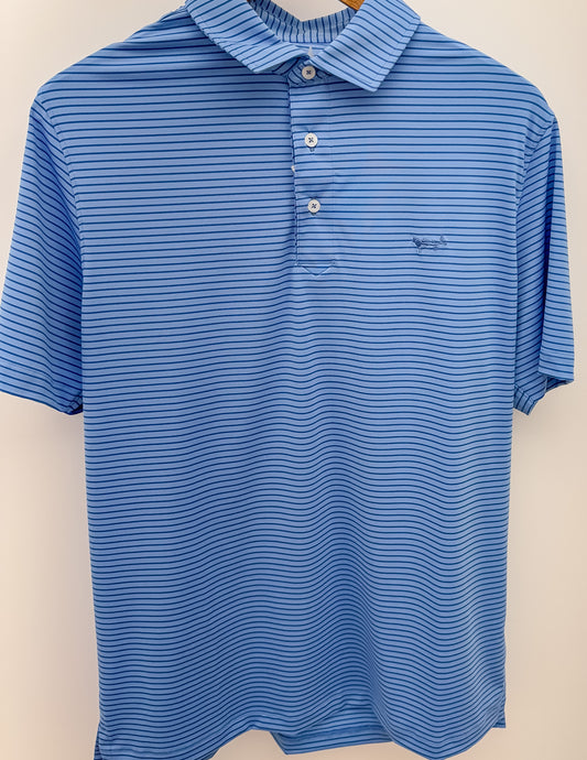 Coastal Cotton Cobalt Stripe Performance Polo