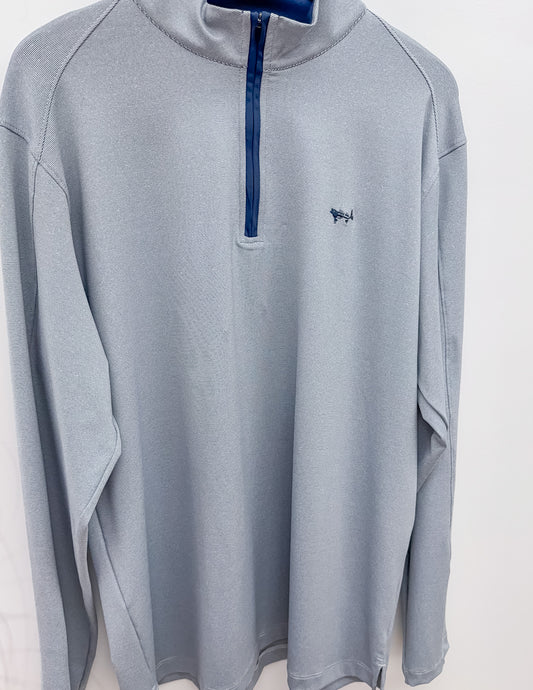 Coastal Cotton Performance Stripe Quarter Zip in Navy