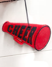 Load image into Gallery viewer, Red &amp; Black Cheer Megaphone Car Freshie in Coffee Shop