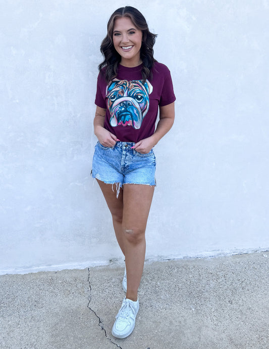 Watercolor Bulldogs Maroon Graphic SS Tee