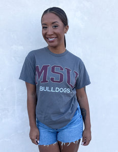 Mississippi State Bulldogs Filled Gault Gray Thrifted Tee